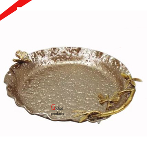 Nuevo plato de servicio de metal de forma redonda antigua con diseño de mariposa dorada para hotel y restaurante - Product Image 1