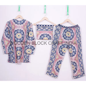 Women's 100% Cotton Paisley Digital Printed V-neck Loungewear Sets Two-Piece <b>Button</b>-Top Pajama Pant Plus Size for Winter Summer - Product Image 4