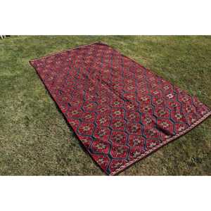 พรมขนาด 5.4x9.7 ฟุต, พรมคิลิมตุรกี, พรมลายตารางสีแดงวินเทจทำจากขนสัตว์ - Product Image 3