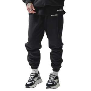 Pantalon de jogging noir universitaire à revers, 100 % coton molletonné, coupe décontractée, style streetwear, imprimé sérigraphié, poche arrière zippée, imperméable - Product Image 5
