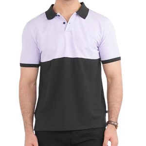 <b>Mens</b> Color Block Polo <b>Shirt</b> Stylish <b>Purple</b> & Black Casual Wear Comfortable Breathable Cotton Short Sleeve Polo for <b>Men</b> - Product Image 1