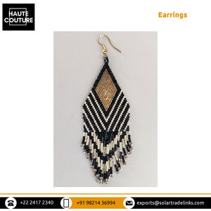 Última colección de cuentas de espiga blancas y negras únicas, diseño hecho a mano Miyuki, 2 cuentas de tubo cortadas, pendientes de flecos hechos a mano - Product Image 5