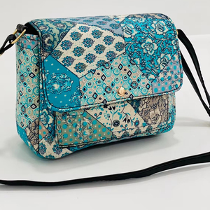 Bolso de mano elegante con doble partición para mujer, Tela con estampado de bloques de mano con bolsillo frontal, bolsillo trasero y bolsillo interior con cremallera - Product Image 1