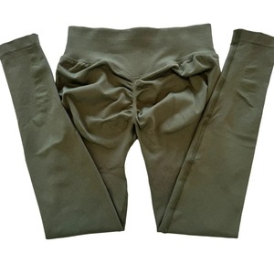 Legging de alta calidad con logotipo personalizado y bolsillos ajustados transpirables antibacterianos de cintura media de punto de algodón 100% para mujer - Product Image 5