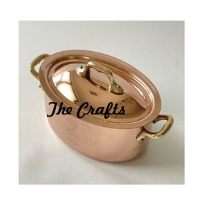 Copper Hammered Serving Pot With Brass Handles Handmade Round Shape Cooking Pot For <b>Kitchen</b> Accessories - Product Image 3