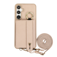 Étui de téléphone multifonctionnel en cuir texturé avec porte-cartes, cordon détachable et support de maintien