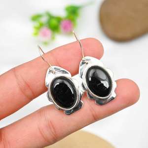 Boucles d'oreilles en onyx noir, argent sterling 925, bijoux en pierres précieuses faits à la main, cadeau élégant pour femme - Product Image 5
