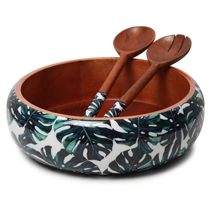 Bol à salade en bois Table basse Bols de décoration de comptoir de cuisine Bol en bois de manguier extra large avec ustensiles de service assortis - Product Image 6