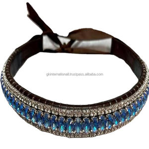 Chaîne scintillante de luxe 3 rangées saphir et cristaux clairs, bande de sourcil de cheval en cuir noir ou Havana, toutes les tailles personnalisées disponibles - Product Image 1