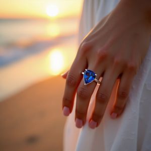 Anillo solitario de corte Baguette de zafiro azul dorado sólido personalizado 10K 14K 18K joyería fina chapada en rodio declaración grande de moda - Product Image 1