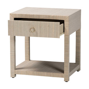 Nata Bohemian Woven Natural Grasscloth 1 cajón Mesita de noche Colección de mesitas de noche Rústicas - Product Image 2