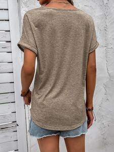 Camiseta lisa de algodón personalizada OEM al por mayor moda de verano elegante con media manga holgada y estampado en color sólido - Product Image 2