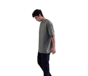 Camiseta de verano al por mayor para hombre, jersey con cuello redondo, tela tejida con hombros caídos y Media manga de gran tamaño, hecha de poliéster/algodón - Product Image 6