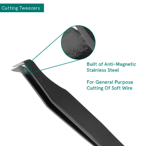 Pinzas de extensión de pestañas negras de Plasma de titanio Mango texturizado recto Acabado plateado duradero Depilación de cejas - Product Image 6