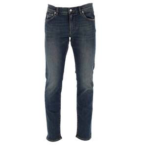Jeans bleu délavé coupe droite pour homme, 100% coton, tricoté, poids moyen, respirant, séchage rapide, braguette à boutons - Product Image 5