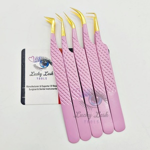 แหนบต่อขนตา LUCKY LASH TOOLS สีม่วงทอง ปลายไฟเบอร์ สแตนเลสสตีล ด้ามจับเพชร โค้งงอ 90 องศา 45 องศา ขนาด 10 มม. - Product Image 2