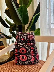 Set 3 Ecológico Durable Vintage Acolchado para bolsos Estuche de algodón floral negro Cierre de cremallera Almacenamiento de maquillaje resistente al agua - Product Image 3