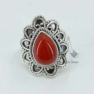Boho Chic Carnelian <b>Statement</b> <b>Ring</b> Handmade in Sterling <b>Silver</b> with Pearshape Gemstone Perfect Birthday Gift Crystal <b>Rings</b> - Product Image 6