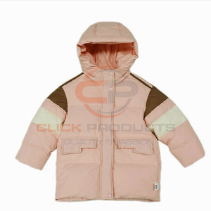 เสื้อกันหนาวขนเป็ดสีขาวสำหรับเด็กผู้หญิงเสื้อฮู้ดซิปลายพื้น - Product Image 3