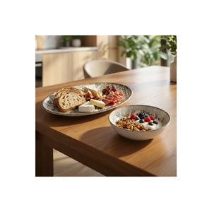 Valencia Miriana 2-Piece Porcelain Serving Set Oval Shape Abstract Pattern Not Dishwasher Safe-31 cm Serving <b>Plate</b> 17 cm Salad - Product Image 4