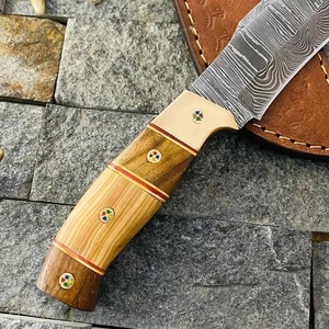 มีดล่าสัตว์ EDC เหล็กดามัสกัสทำด้วยมือพร้อมปลอกหนังใบมีดสำหรับตั้งแคมป์เกรดอุตสาหกรรม - Product Image 5