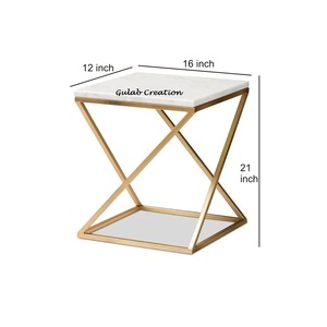 Modern <b>Rectangle</b> End <b>Table</b> MDF Top Gold-Plated Metal Frame Plated Stylish Accent <b>Side</b> <b>Table</b> Living Room Bedroom Office Decor - Product Image 2