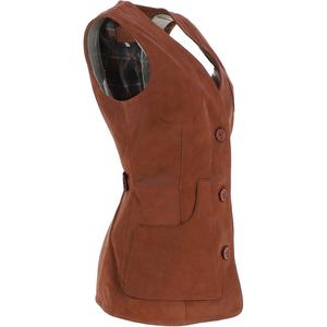 Nuevo chaleco informal de cuero de gamuza marrón para mujer con cuello en V cuero genuino uso a prueba de viento para uso exterior servicio OEM/ODM - Product Image 4