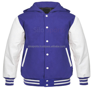 2025 OEM Wholesale Best Blue Fleece White Leather Sleeves Hooded Varsity <b>Jacket</b> For Men's Lettermen Winter <b>Heated</b> Fashion <b>Jacket</b> - Product Image 1