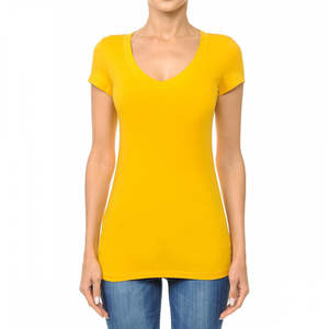 Camisetas Casuales para Mujer, Diseño Sólido, Antibolitas y Transpirables, con Logotipo, 100% Poliéster/Algodón, Jersey de 4.2 oz, Manga Corta, Cuello en V Profundo - Product Image 5