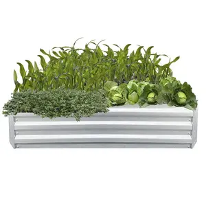 4ft x 4ft Rectangular Galvanized Steel Raised Garden Planter Bed - Outdoor for Plants, Vegetable and Flowers - Silver