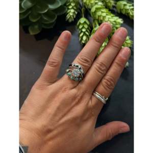 Jamie Johnson's White Buffalo & Sterling <b>Silver</b> <b>Statement</b> <b>Ring</b> with Natural Turquoise Oval Cut Boho Style Everyday Wear - Product Image 2
