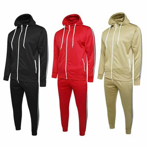 Hombres OEM al por mayor chándal de rayas laterales de lana con cremallera sudaderas con capucha sudadera Jogging Wear gimnasio correr chándales - Product Image 1