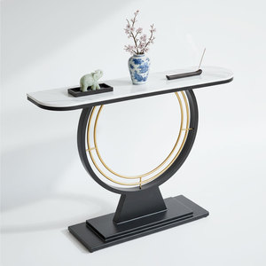 CST054 Modern Luxury DIN Console <b>Table</b> with <b>Mirrored</b> Stone Top and Iron Frame for Entry Villa Living Room Hotel Bedroom - Product Image 1