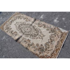 Tapis Vintage en Laine 3.3 X 7.1ft Motif Floral Classique Beige Marron Style Kilim pour Salon Latex Couloir Rectangle Patchwork Design - Product Image 2