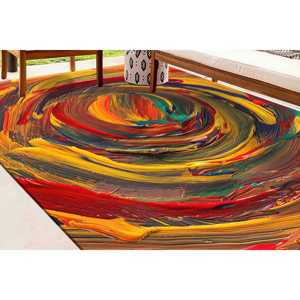 Tapis abstrait rouge et jaune : Tapis imprimé d'art moderne, tapis en chenille - Product Image 1