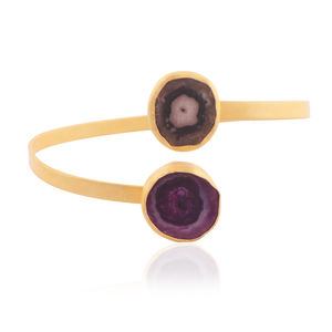 Trendy Jewelry Natural Purple & Black Solar Quartz Open <b>Cuff</b> Bangle Matte Dull Gold Plated Handmade Adjustable Bangle <b>Bracelet</b> - Product Image 1