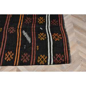 Tapis Kilim vintage 3,6 x 10,9 pieds, tapis persan turc en laine noire - Product Image 4