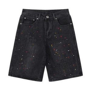Pantalones cortos de mezclilla desgastados con diamantes de imitación de alta calidad para hombre - Product Image 4