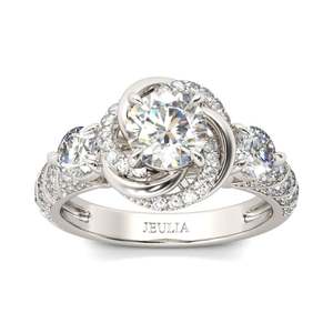 แหวนหมั้นเพชรโมอิสซาไนต์ทรงกลม Jeulia Floral Halo ตัวเรือนเงินแท้ชุบโรเดียม - Product Image 1