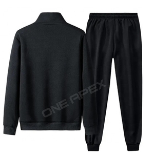 Chándal deportivo informal de moda con cuello levantado, conjunto de chándal de dos piezas con cremallera de algodón 100% para hombre de invierno - Product Image 2
