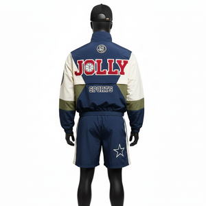 Ensemble de shorts coupe-vent en polyester de qualité supérieure, design à panneaux bicolores, logo personnalisé par transfert thermique, ensemble de shorts coupe-vent pour hommes - Product Image 2