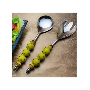 Dernier arrivage Ensemble de serveurs à salade en acier inoxydable avec poignées élégantes en résine fabriquées à la main Serveurs à salade fabriqués en Inde - Product Image 1