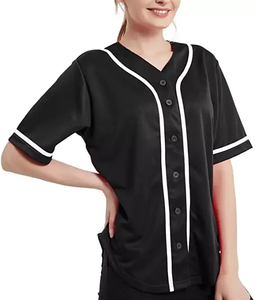 Camiseta de Béisbol Negra para Mujer, Lisa, con Botones, Camiseta de Softbol Ligera y Transpirable, Ropa Deportiva con Ribete Blanco, Personalizable - Product Image 1
