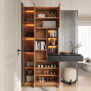 Meuble à chaussures moderne minimaliste en bois massif, armoire de rangement à double porte, écran de séparation d'entrée, meuble de couloir intégré, personnalisable - Product Image 5