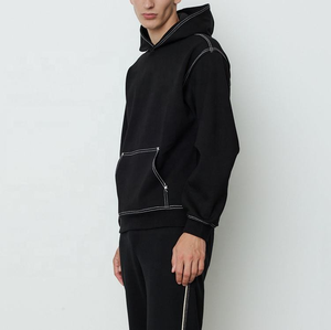 Sweat à capuche oversize pour homme 100% coton Noir Streetwear Pull en molleton Couture contrastée Personnalisé Vierge Anti-rétrécissement Anti-plis - Product Image 3
