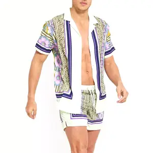 Stock Summer Beach Polyester Quick Dry Shirt Men Two Piece Set best selling 100% polyester beach Shorts and Shirt Set For Men