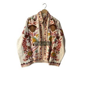 Mayorista Uzbek Suzani Tela de algodón Bordado a mano Chaqueta Abrigo Chaqueta corta Unisex Ropa de fiesta Chaqueta Abrigo de mujer - Product Image 1