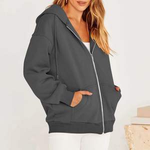 Sudadera con capucha de lujo Unisex 100% algodón con cremallera impresión personalizada Puff de talla grande tejida en blanco para ropa de mujer de invierno con logotipo frontal - Product Image 4