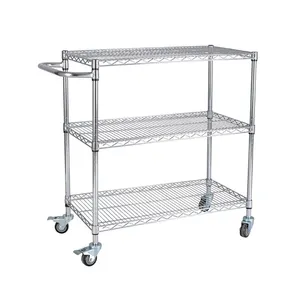 3-tier metal anti-rust kitchen organizer stainless steel material kitchen tool storage with wheels