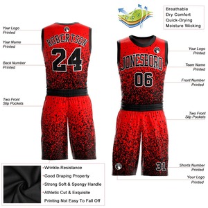 Meilleure Qualité Personnalisé Rouge Noir-Blanc Col Rond Sublimation Basketball Suit Jersey Nouveau Design Respirant-Vente en ligne - Product Image 2